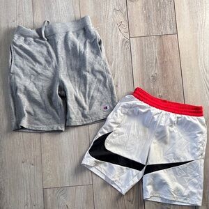 Champion Gray Sweat Shorts and Nike White Large Mesh Boy Shorts